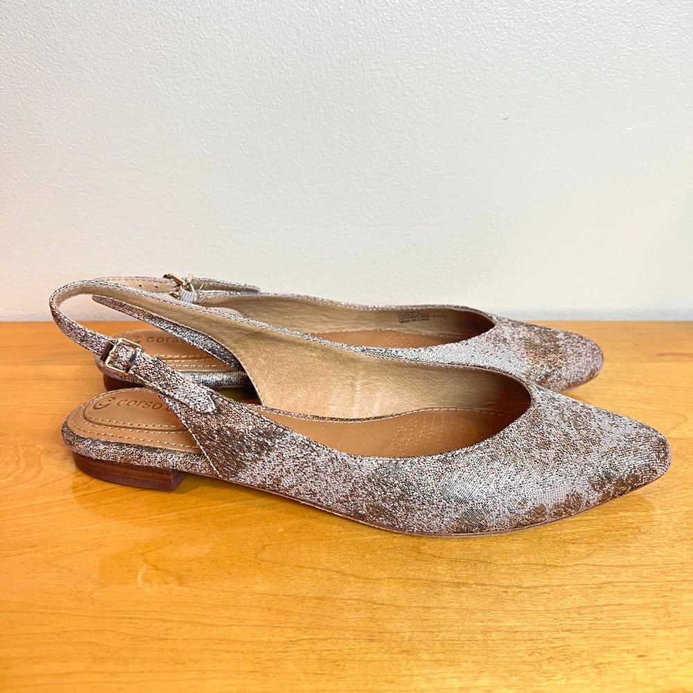 Corso‎ Como Size 6.5 Gold Bronze Brown Beige Point Toe Slingback Flats Shoes